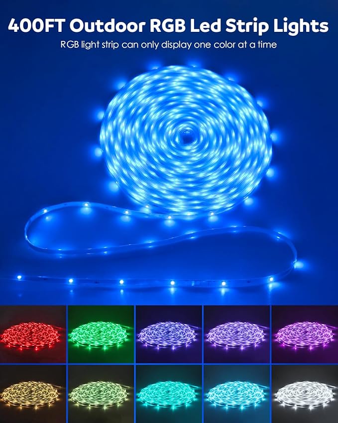 Aclorol 400FT Outdoor LED Strip Lights Waterproof 24V RGB LED Light Strip Music Sync with Remote Flexible LED Rope Light Color Changing for Deck Balcony Roof Garden Outside (120M/2 Roll)