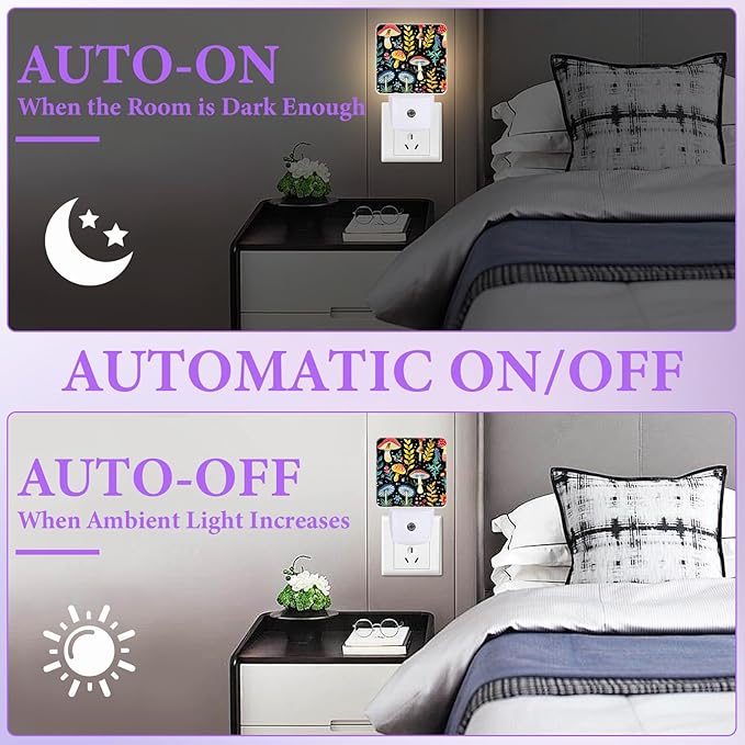 Mushroom Night Light,Misty Forest Plug-in Night Lights with Dusk-to-Dawn Sensor for Bedroom,Bathroom and Living Room Sleep Friendly lamp 0.5w