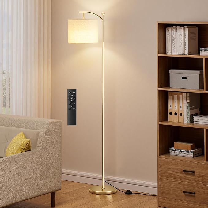 Ambimall 60" Floor Lamps with Remote Control & Bulb, Colors Temperature & Brightness Adjustable, Beige Shade & Gold Pole