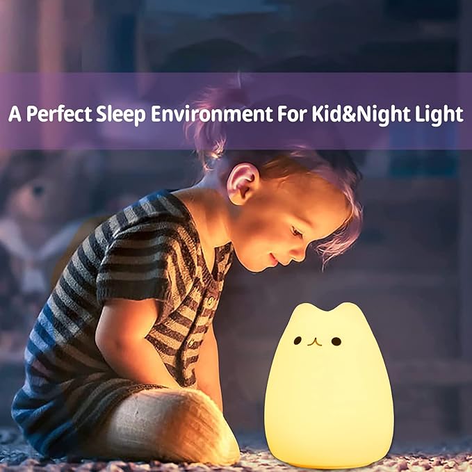 ZKLiLi Night Light for Kids Lamp, 16 Colors Lamp Cute, Dimmable Baby Night Lights for Nursery,Silicone Rechargeable Nightlight for Kids Room, Kawaii Room Decor (renqicat-Remote)