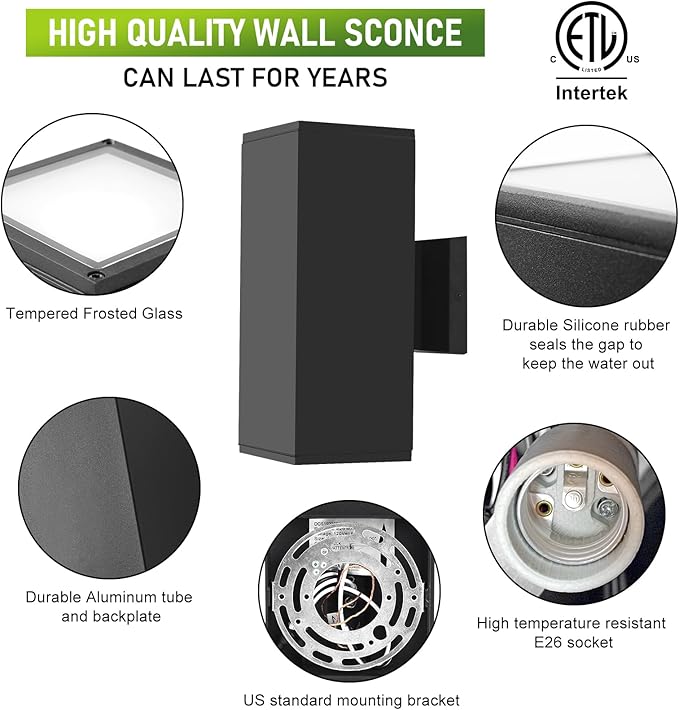 Outdoor Light Fixture Wall Mount, Exterior Lighting fixtures for Outside, Front Porch Lights, Waterproof Wall Sconce Lamp, Black Coach Lights for House, Patio, Garage, Doorway, Entryway