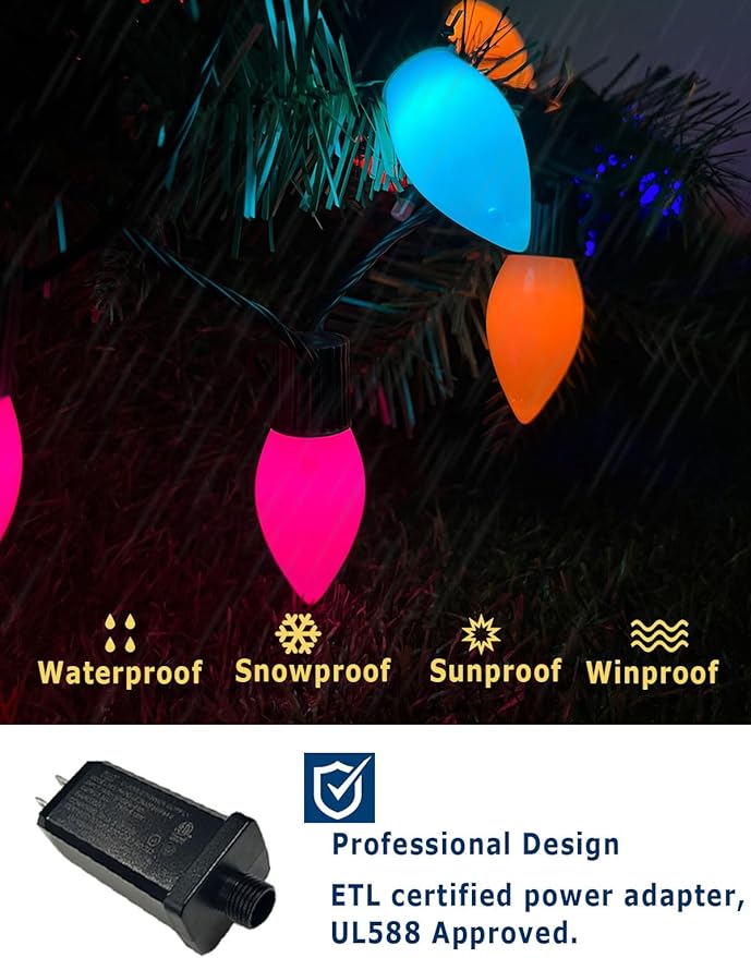HIITEN Smart C9 Christmas Lights Outdoor 99ft, 150 LED RGBW Chasing Effects Xmas Lights Outdoor, APP and Remote Controlled with Timer Music Sync, Extendable LED Christmas Lighting for House Tree