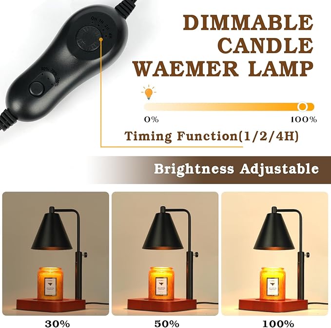 Modern Candle Warmer Lamp with Timer, Black Candle Lamp Warmer for Jar Candles, Birthday Gifts for Men, Dad, Women, Mom, Adjustable Metal Candle Lamp Dimmable, Vintage Home Decor, 2*35 Watt Bulb