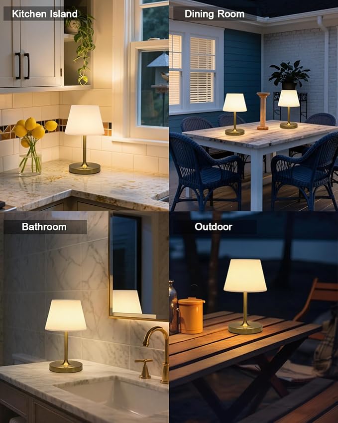Cordless Touch Table Lamp, 4000mAh Rechargeable Small Desk Lamp with 3 Color Temperatures & Stepless Dimming, Portable LED Bedside Lamp for Bedroom, Living Room, Patio & Camping, Gold