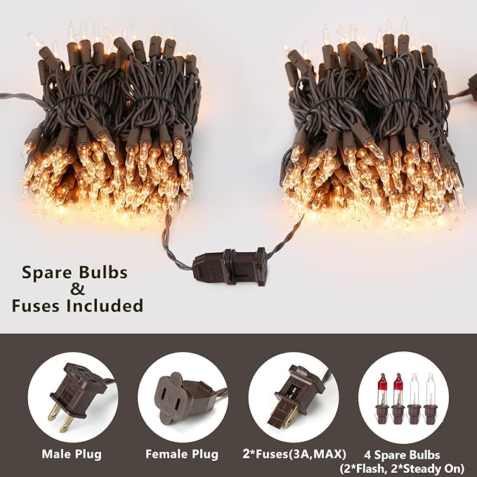 ODEETRONIC Steady & Blink Clear Lights, 21.63ft 100 Count Incandescent Christmas Lights, UL Certified Connectable Tree Light Warm White, 2 Mode Mini Light for Indoor Outdoor Xmas Party, Brown Wire