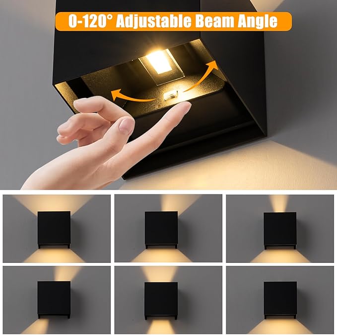 2 Pack LED Outdoor Wall Light Exterior/Interior,Modern Black Square Aluminum Up Down Light Outdoor Set,Variable Beam IP65 Waterproof Lights.15W 3-Color-Changeable Outside Exterior Lighting Fixtures.