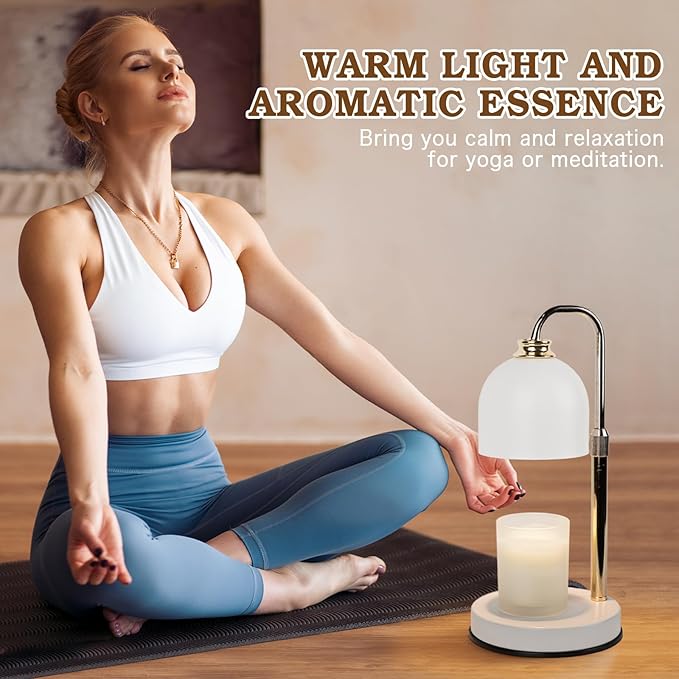 Candle Warmer Lamp with Timer Dimmable, Birthday Gifts for Women Mom, Modern Candle Warmer, White Candle Lamp for Jar Scented Candles, Home Decor, Wax Melt Warmer with 2 Bulbs