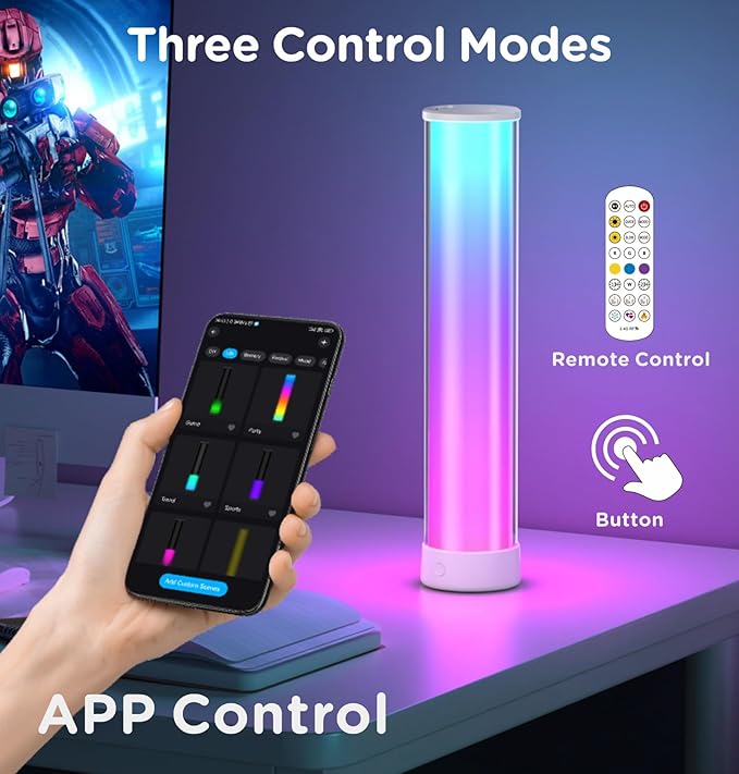 Rechargeable Table Lamp RGB+IC LED Cordless Table Light,12.59inch 1500LM Ambient Lighting APP & Remote Control, Desk Lamp Music Sync, Color Change Lamp for Bedside Bedroom, Home Decor