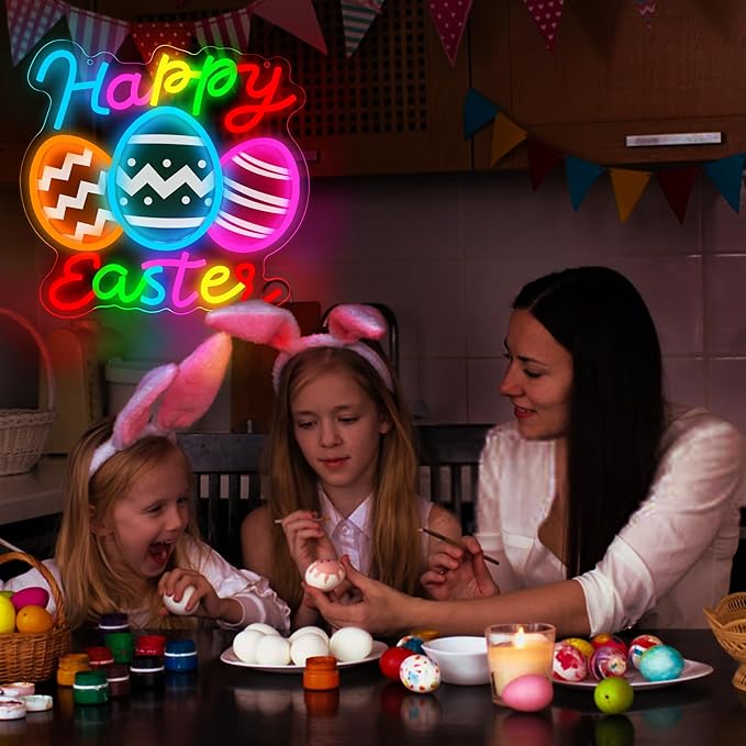 Easter Egg Neon Signs for Wall Decor Dimmable Easter Egg Neon Light Sign Festival Decor for Shop Party Kids Room Window Bar Pink Festival Eggs Signs for Spring Decoration Gifts Size 12.9*12.6in(P040)