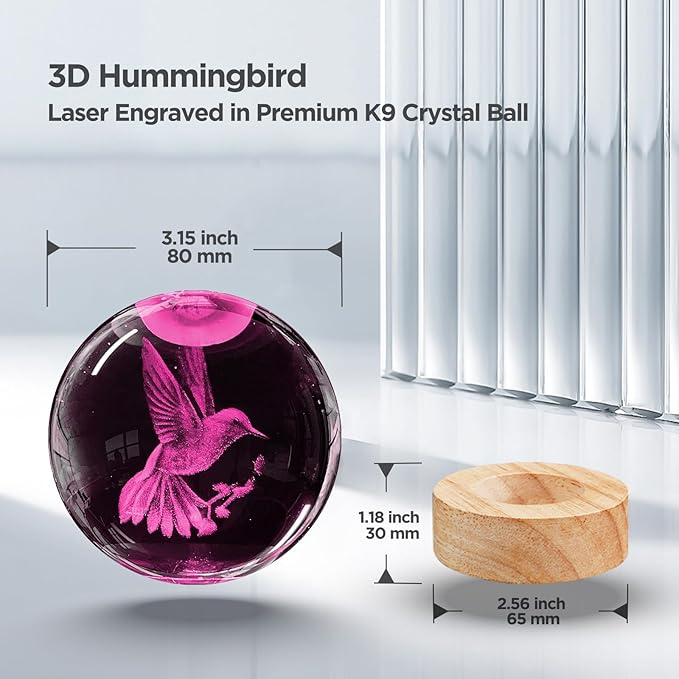 3D Hummingbird Crystal Ball Night Light with Remote Upgraded 3.15 In Hummingbird Figurine Glass Ball Lamp with 16 Color Wooden LED Base Cute Hummingbird Home Decor Gifts for Kids Teens Women