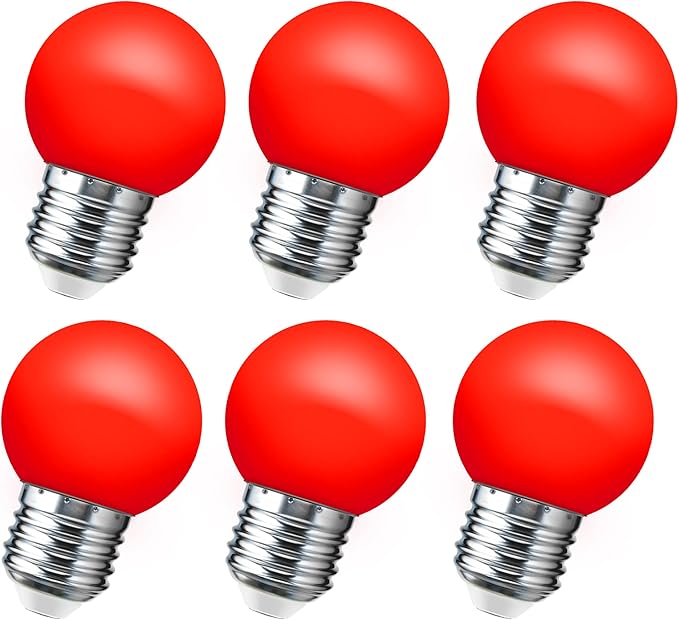 LED Red Light Bulb 15W Equivalent, 1W LED Colored Night Lights, G45 Christmas Globe Light Bulbs, Mini Edison E26 Base Bulb for Vanity Bulbs, Porch, Holiday String Fairy Mood Lights Decor, 6 Pack