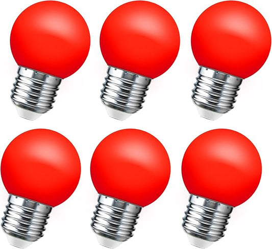 LED Red Light Bulb 15W Equivalent, 1W LED Colored Night Lights, G45 Christmas Globe Light Bulbs, Mini Edison E26 Base Bulb for Vanity Bulbs, Porch, Holiday String Fairy Mood Lights Decor, 6 Pack