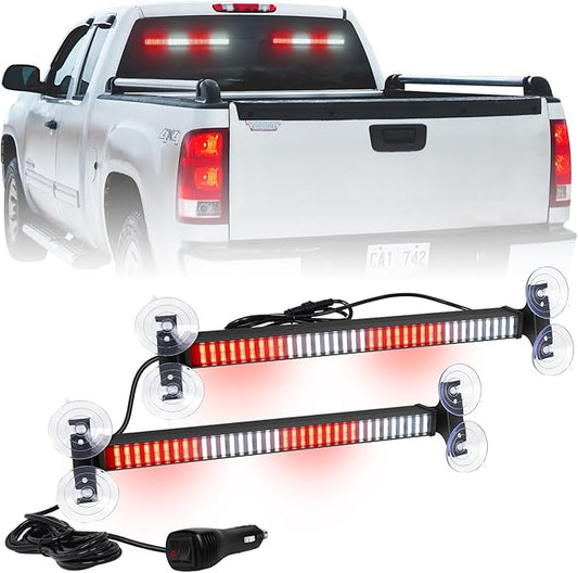 XRIDONSEN 2 in 1 Red White Traffic Advisor Light Bar 2x17.7 inch 144 LED Warning Safety Strobe Interior Front Windshield Rear Window Emergency Volunteer Firefighter Lights for Vehicles POV Fire Trucks