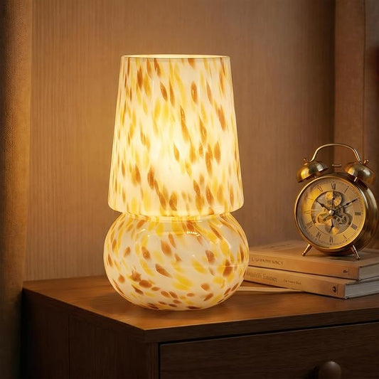 9.8 Inch Mushroom Table Lamp, UL Listed Dimmable Small Desk & Bedside Lamp with Woven Beige Cord, Handcrafted Pattern, Murano Home Decor for Bedroom, Living Room, Entryway (Cream Gold)