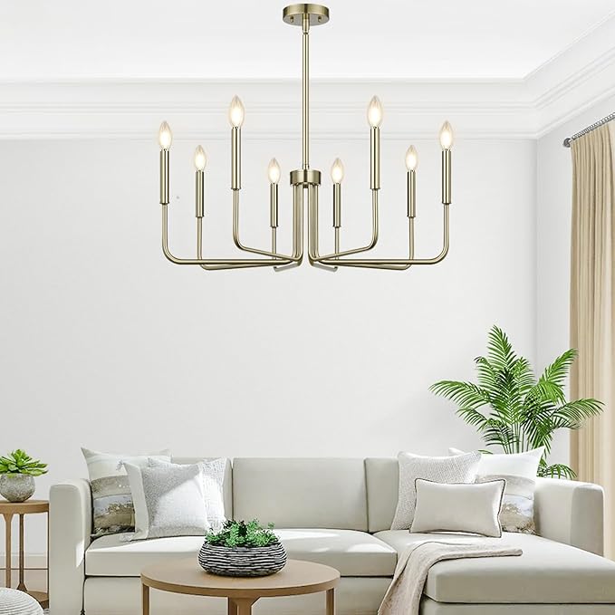 Lynnoland 8-Light Farmhouse Chandelier for Dining Room Lighting Fixtures Hanging, Brass Dining Light Fixtures Industrial Chandelier for Bedroom, Foyer, Hall, Kitchen, Living Room and Entryway