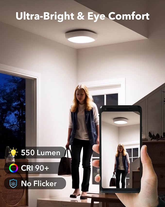 Rechargeable IP54 Waterproof Shower Light Indoor, 12000mAh Motion Sensor Wireless RGB Ceiling Light with Remote No Wiring, Battery Operated Closet Lights Cordless LED Overhead Lighting for Bathroom