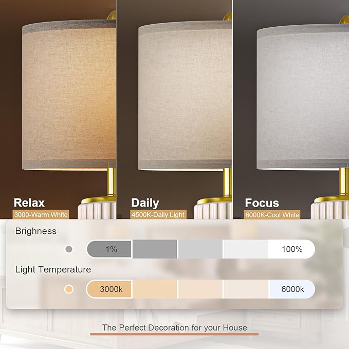 PoKat Ceramic Gold Floor Lamp with Remote, 64" Modern Floor Lamps for Living Room with Stepless Dimmable Colors Temperature, Tall Standing Lamp for Living Room Bedroom Reading, 9W Bulb Included