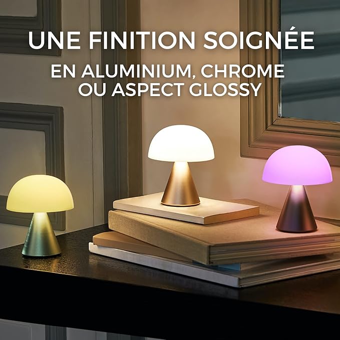 Lexon Mina M Mushroom Lamp - Portable Bedside Light for Bedrooms, Kids & Nursery - 9 LED Color Rechargeable Table Lamp with 24h Light & Dimmer, Medium - Mint