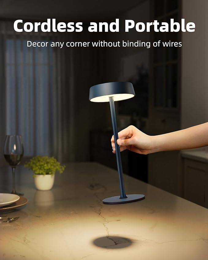 Cordless Lamp, Outdoor Waterproof, Dimmable Touch Control 3 Color Temperature, Battery Operated Portable, RGB, LED Memory Function, Rechargeable Table Lmap, Patio Dinning Restaurant Kitchen 1Pack Blue