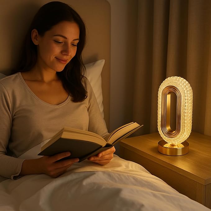 USB Rechargeable Crystal LED Lamp – Cordless Touch Control, 3 Light Modes, Gold Finish, Dimmable Bedside Nightstand, Dinner Table, Restaurant Table, Camping, Cabin, & Office and Home Décor Light