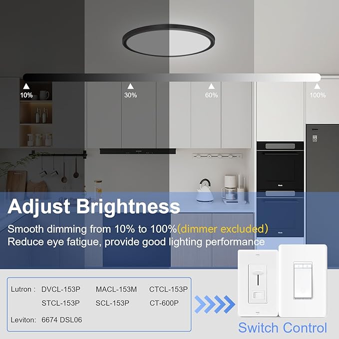 hunhun 2 Pack 16 Inch Dimmable LED Flush Mount Ceiling Light 4800LM Round Light Fixture 5 Color Temperature Selectable Super Slim Large Flat Ceiling Lamp for Living Dining Room Black