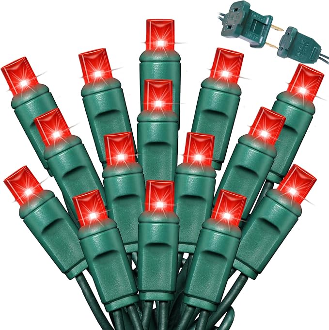 LAMPHOME 200LED (4pk of 50L) String Lights, LED Christmas Lights, 6" SPACING,Green Wire,RED