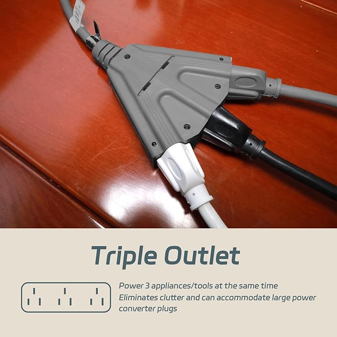 EP 2 Pack 10 Ft Outdoor Extension Cord with 3 Electrical Power Outlets - 16/3 SJTW Grey Cable with 3 Prong Grounded Plug for Safety Great for Christmas Lights, Garden and Major Appliances