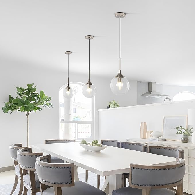 KCO Lighting 7.1” Glass Globe Pendant Light Brushed Nickel Ceiling Light Fixture Mid Century Modern Pendant Lights Kitchen Island Small Bubble Glass Pendant Light