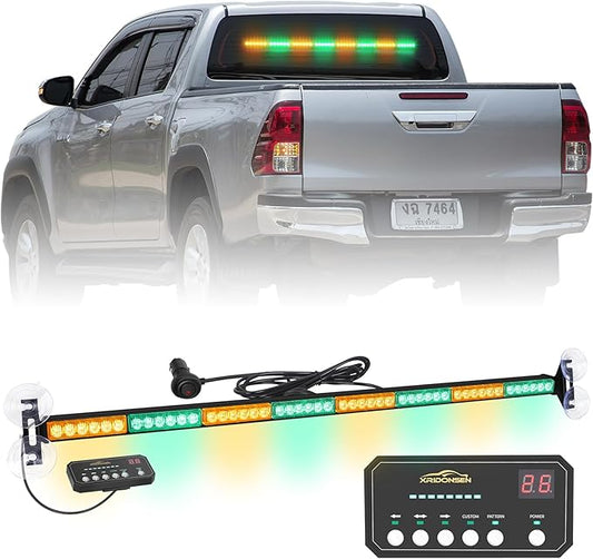 XRIDONSEN 35 inch Amber Green Traffic Advisor Light Bar 48 LED Emergency Strobe Lights Safety Warning Lights Front/Rear Window w/Display Controller for Construction Vehicles plow/Tow Trucks Wreckers