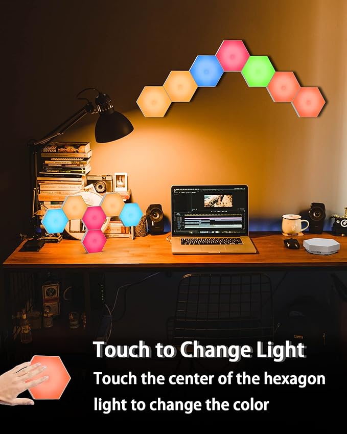 Hexagon Lights, Touch-sensitive Hexagon Wall Lights, Hexagon Lights for Wall Led with Remote and USB Power Supply, Spliceable LED Light Wall Panels Gift for Boys and Girls, Kids, Adults（6 Packs）