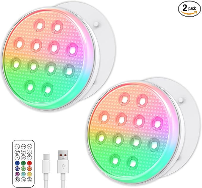Pool Lights, Submersible LED Lights with Remote, IP68 Waterproof 16 Color Rechargeable Floating Lights, Built-in Magnet Underwater Lighting for Inground Above Ground Pool Fountain (2 Pack)