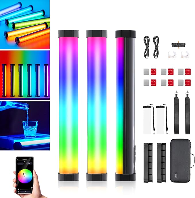 Godox 2Pack TL30 Kits RGB Tube Lights, Magnetic Handheld Light Wand RGB LED Video Light Stick 8W 2700-6500K Lux 740 CRI 97 TLCI 99 13FXwith 2900mAh Battery for Photography YouTube TikTok