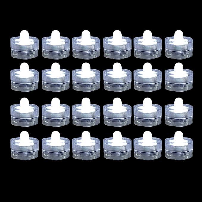 Submersible Waterproof Wedding Underwater Tea Light Sub LED Light for Decoration Wedding Party Bar etc.White (Pack of 24)