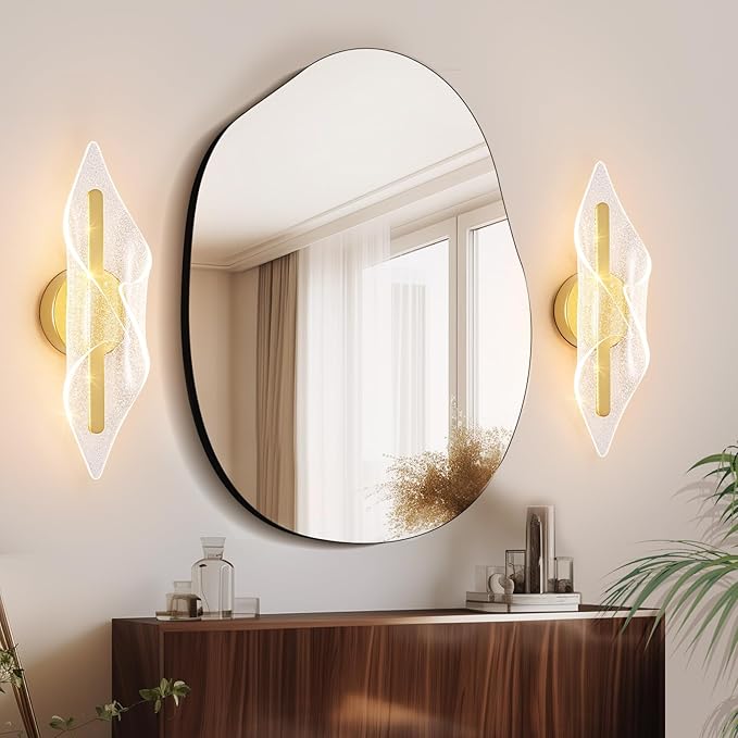 Modern Gold Wall sconces 17.3In LED Wall Lamp with Remote Control Dimmable Acrylic Sconces Wall Lighting for Living Room Hallway Bathroom Bedroom Stairs
