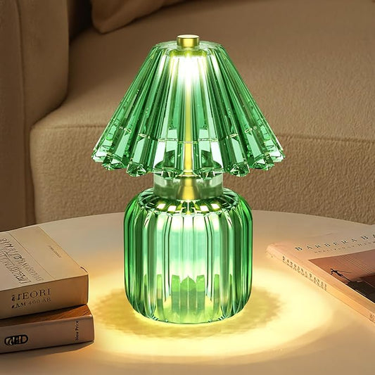 Small Battery Operated Lamp with Timer, Tiny Cordless Glass Table Lamp for Home Decor, Kitchen, Bathroom, Birthday Gift for Women, Jelly Green