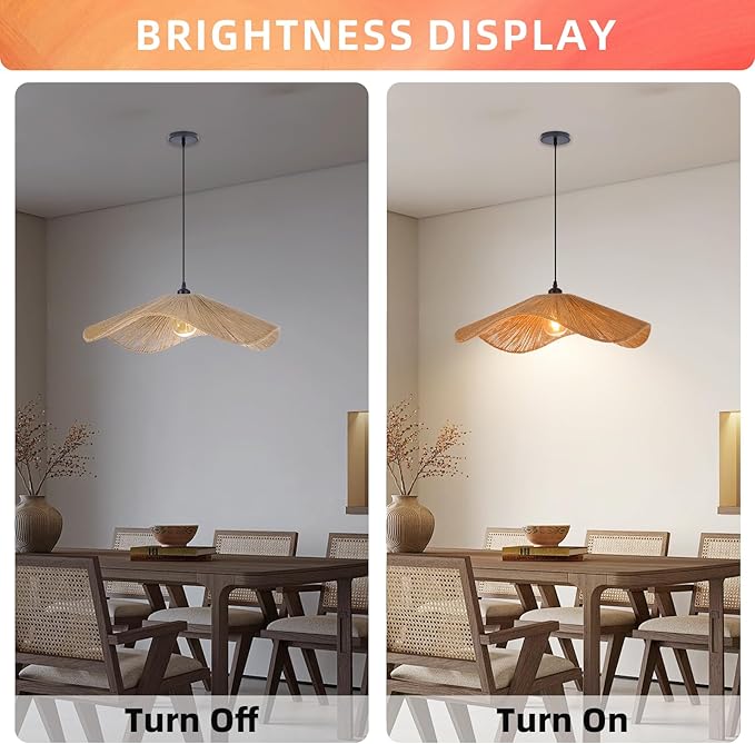 Arturesthome Large Coastal Rope Lamp Shade,Woven Hanging Lighting for Bedroom Adjustable Vintage Chandelier for Kitchen Entryway 23.6"