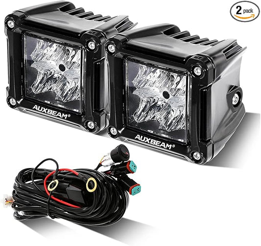 Auxbeam FA Series 3 Inch LED Pods Flood Beam 40W 4800LM Offroad Cube Light Bar Square Ditch Lights Backup Reverse for Trucks, ATVs, UTVs, Jeeps, Cars, Motorcycles, Pair