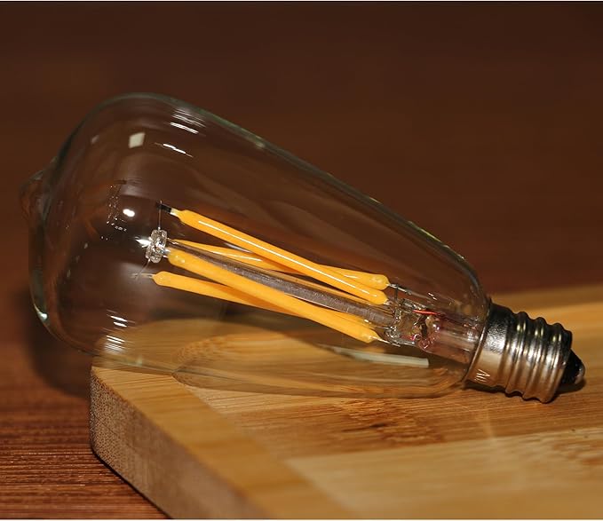 12pcs ST38 Edison Small Bulb 4W Equivalent to 25W-40W E12 Base Vintage Clear Glass LED Warm White 2700K Bulb for Chandelier Fan Candelabra Outdoor ST38 String Lights