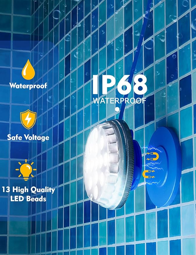 Solar Pool Lights, Solar Powered Submersible LED Lights with Remote IP68 Waterproof, Swimming Pool Light, 16 Colors Pool Light for Frame Above Ground Inground Pool, Pond (Blue, 2 Pack)