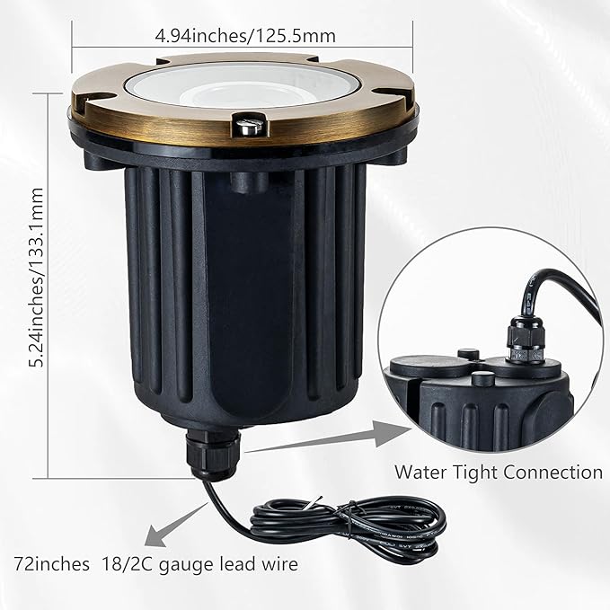 LumStory Brass Low Voltage Landscape Lighting 12V LED Landscape Lights, Outdoor In-Ground Well Lights with MR16 GU5.3 Bulb 3000K Warm White, for Path, Yard, Deck, Driveway, Garden (Flat Top) 4 Pack