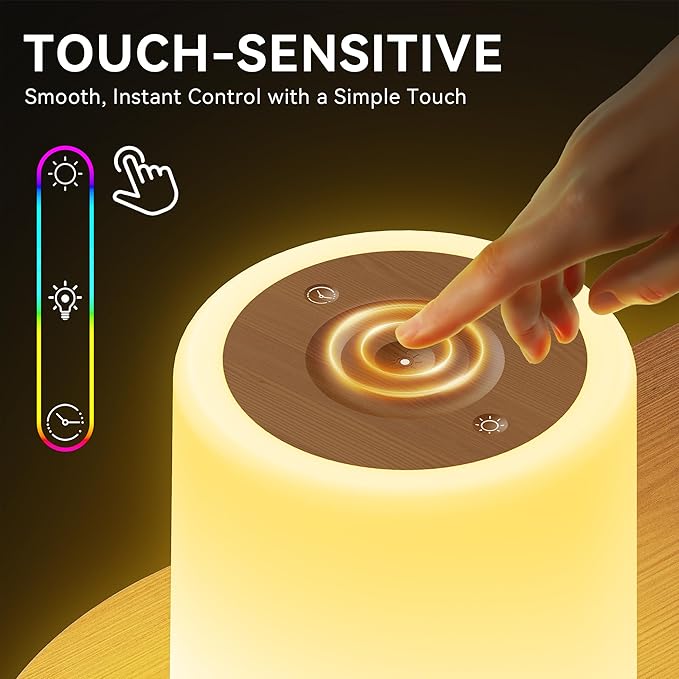 Auxmir Night Light for Kids Baby, Dimmable Touch Lamp for Nursery, 11 RGB Colors 5 Brightness, Portable Rechargeable Bedside Table Lamp for Nightstand, Kids Night Light for Bedroom Living Room, 2 Pack