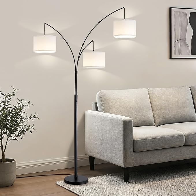 Netin 3 Light Arc Floor Lamps for Living Room, Large Floor Lamp with Remote Control, Modern 80" Tall Standing Lamp, 3 Color Temperature, Mid Century Tree Floor Lamp for Bedroom, Office