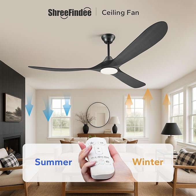 60 Inch Black Outdoor Ceiling Fans for Patios with Light, 3 Blade Modern Wood Ceiling Fans with Remote Quiet DC Motor, Large Airflow Indoor Outside Ceiling Fan for Bedroom Office Gazebo Garage Porch
