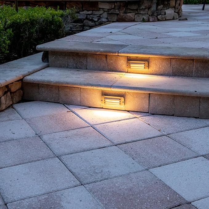 VOLT Cast Brass 12V 3W 2700K Warm White Mini Thin LED Louvered Outdoor Step Light (20 Lumens) for Low Voltage Landscape Lighting