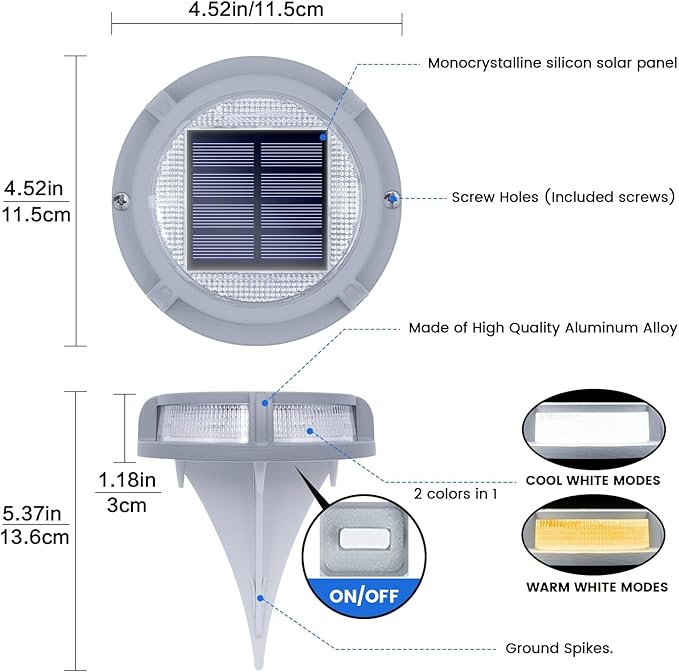 SIEDiNLAR Solar Deck Lights Outdoor 2 Modes 16 LEDs Dock Light Driveway Markers Solar Powered Waterproof for Ground Pathway Step Walkway Stair Road Garden Yard 16 Pack (Cool White/Warm White)