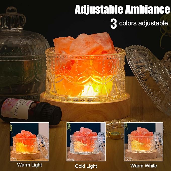 Runyangshi Himalayan Salt Lamp Night Light - Natural Crystal Stones, 3 Lighting Modes with 10 Brightness Levels, Kid & Pet Friendly Design, USB Powered, Ideal for Home and Decor & Gift