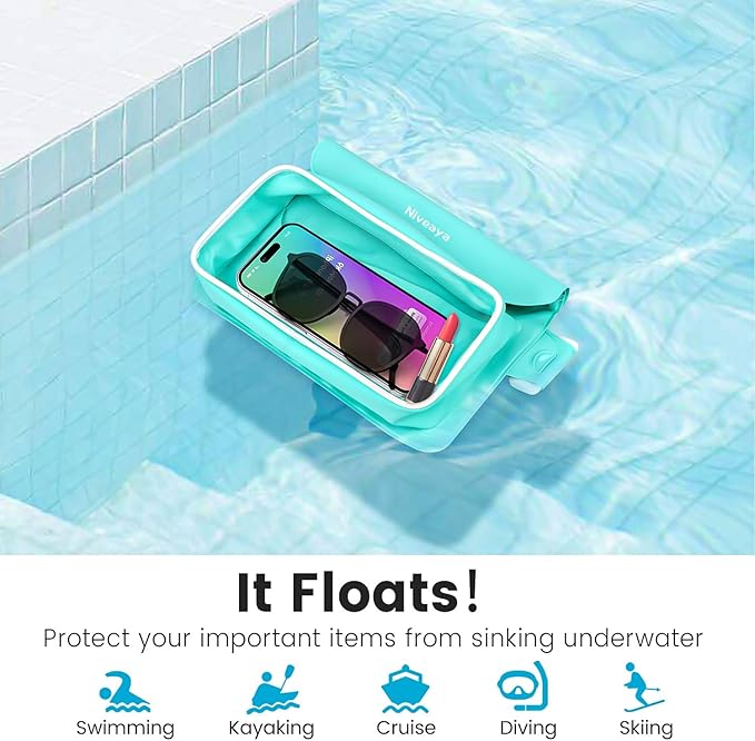 Niveaya IPX8 Waterproof Fanny Pack - 2 Pack, Floating Dry Bag Pouch, Phone Waterproof Waist Pouch Dry Bag, Beach, Kayaking, Swimming, Boat Essentials, for iPhone 17/16/15/14/13/12 Pro Max up to 9.5"