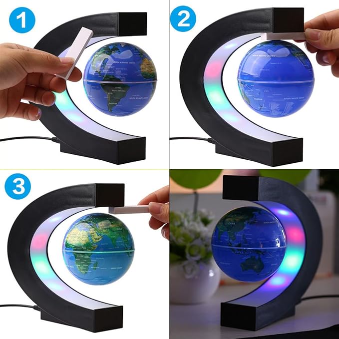 Magnetic Levitation Floating Globe World Map with C Shape Base (Blue 3" Globe)