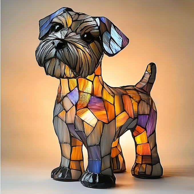 Rainbow Puppy Lamp Stained Glass Dog Night Light 3D Retro Stained Resin Rainbow Pup Lights Charge Powered Table Lamp Puppy Glow Lamps for Home Bedroom Desk (N)