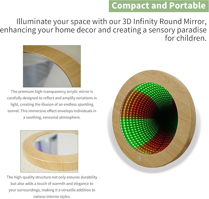 3D Circular Infinity Mirror with Mood Light, Multi Color Changing Tunnel Magical Lighting Ideal Gift for Kids - Perfect for Home Decor and Sensory Room